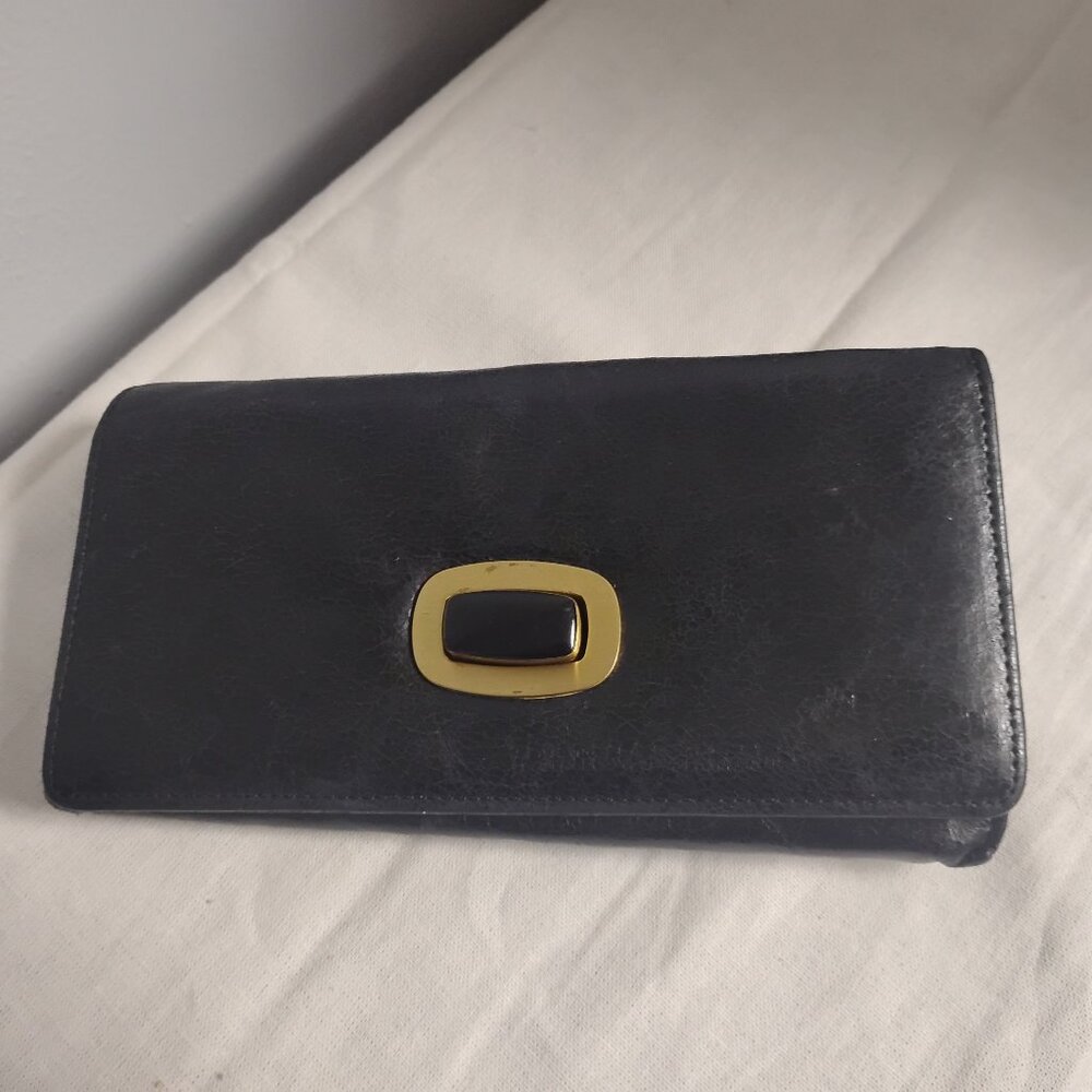 ❤️HOBO INTERNATIONAL Black Leather TurnLock ID CLUTCH WALLET 8X4